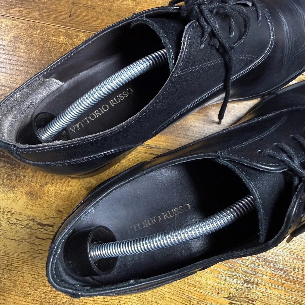 Vittorio Russo Cap Toe Black Leather‎ Oxford Dress Shoes Mens 11